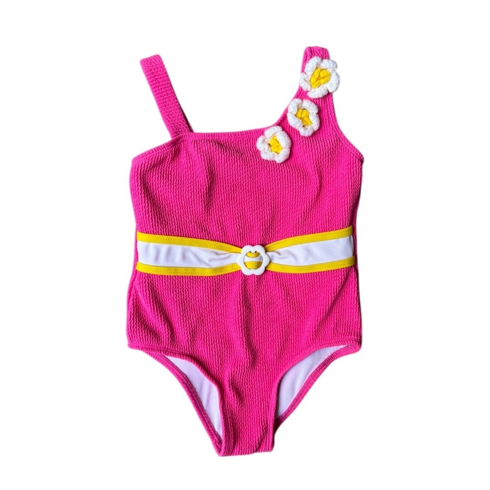 Betsey Johnson Girls Pink Textured Floral One Piece Swimsuit Size 4‎